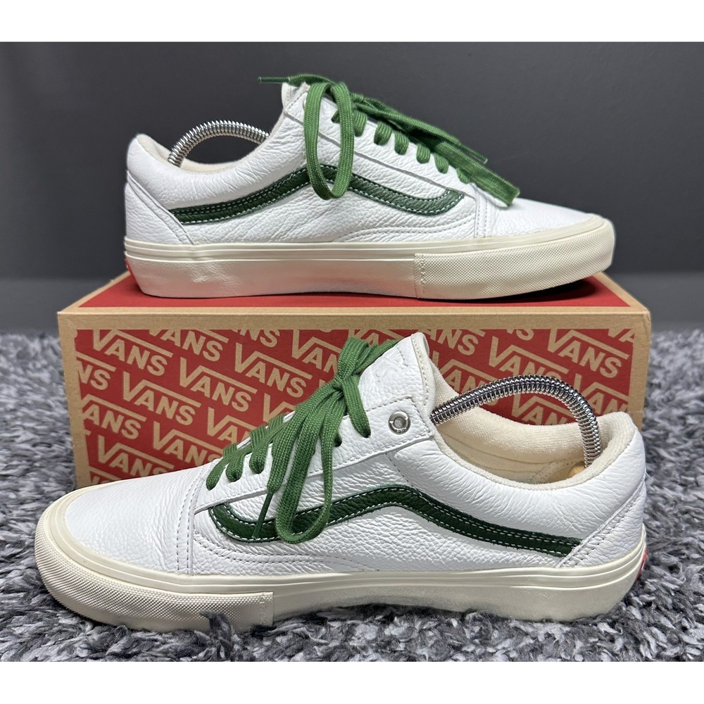 Vans Shoes Sneakers Mens Size 10.5 White Green Leather Old Skool Style 36 Skate - Picture 2 of 8